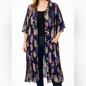 LuLaRoe Feather Print Duster Medium Sheer Kimono
